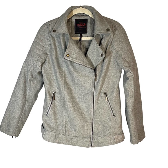 Yoki NY Outerwear Moto gray jacket coat Sz M RN 125639 - Picture 2 of 9